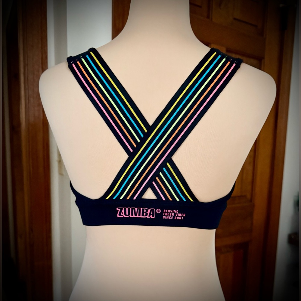 Zumba Fitness Strappy Sports Bra - Black with Colorful Straps XSpicy/XS